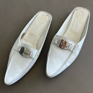 Vintage Dior White Leather Loafer Flat Shoes